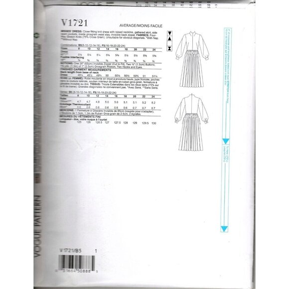 Vogue V1721 Misses 16 to 24 Designer Guy Laroche Knit Dress UNCUT Sewing Pattern - Picture 2 of 2